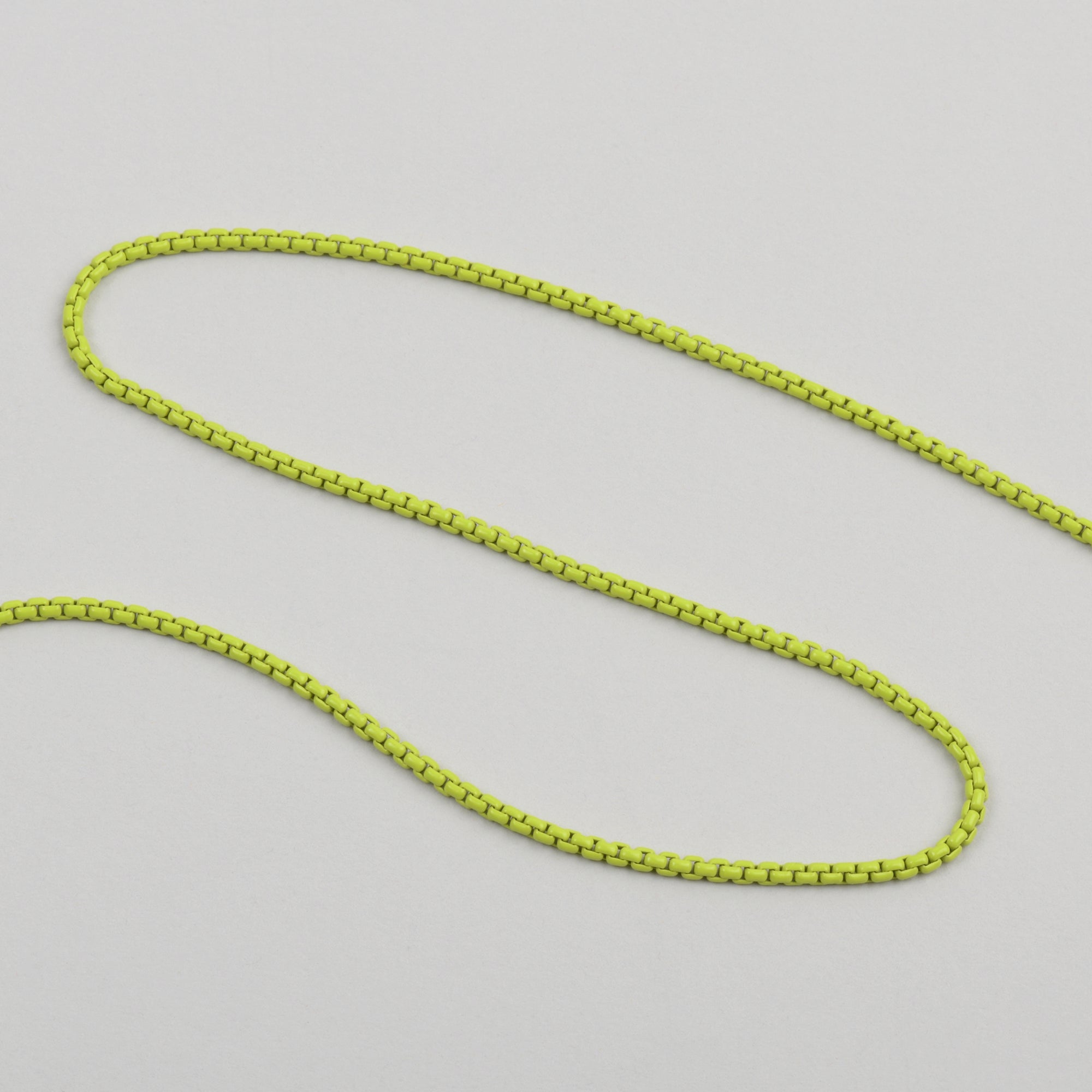 sterling silver box chain coated in lime green acrylic color