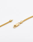 high end 14K gold wheat chain necklace showing detail of lobster clasp and texture of the chain