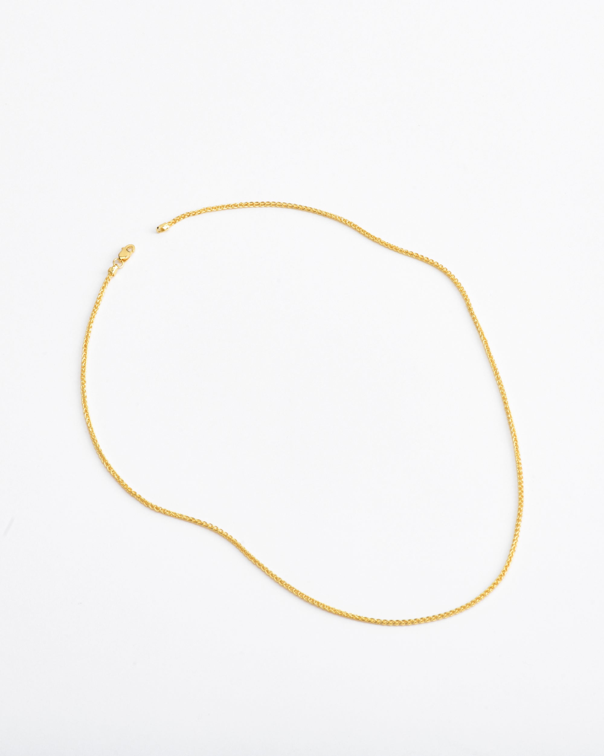 classic 14 karat gold wheat chain necklace on white background