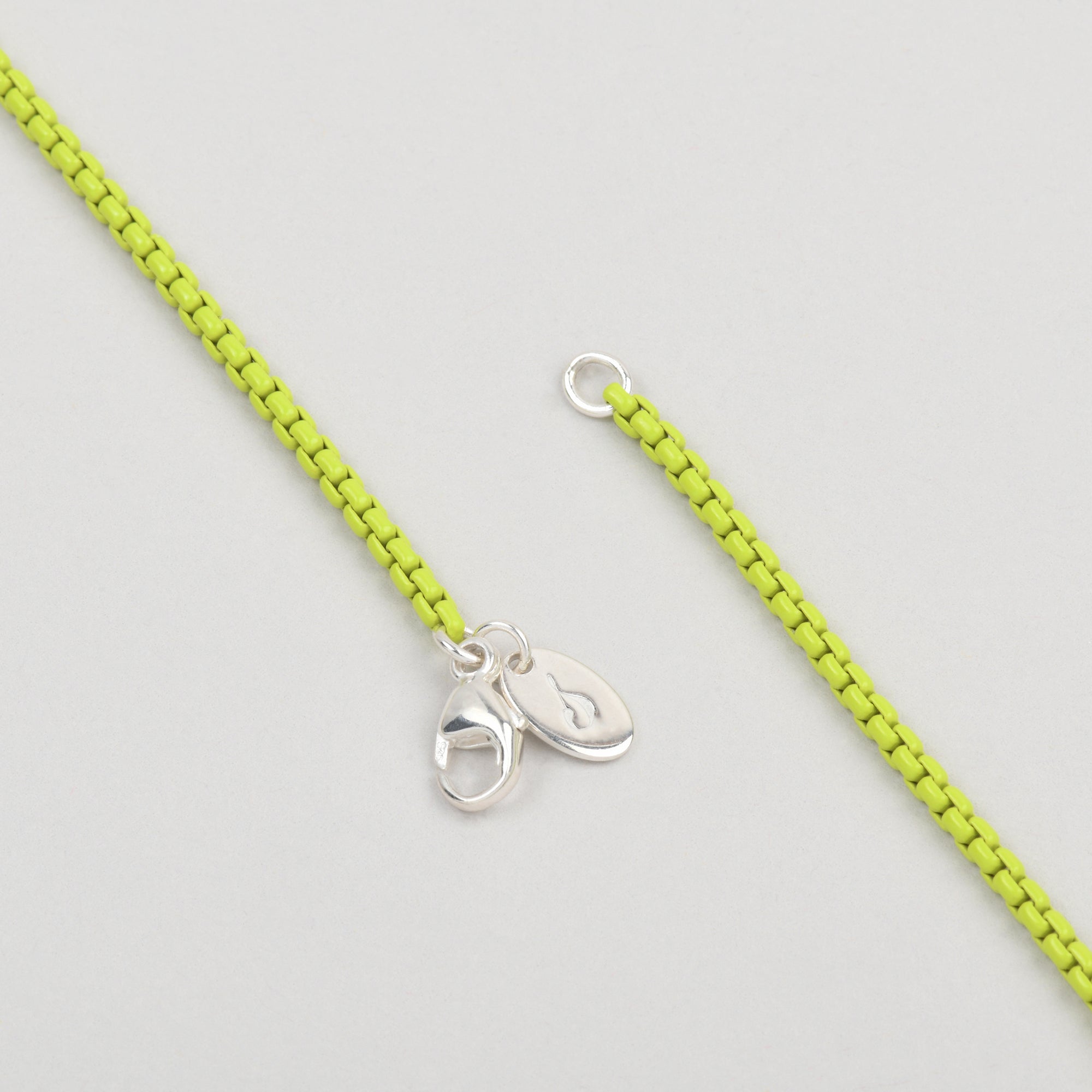 trendy pantone color coated chain made from sterling silver with a branded lobster clasp