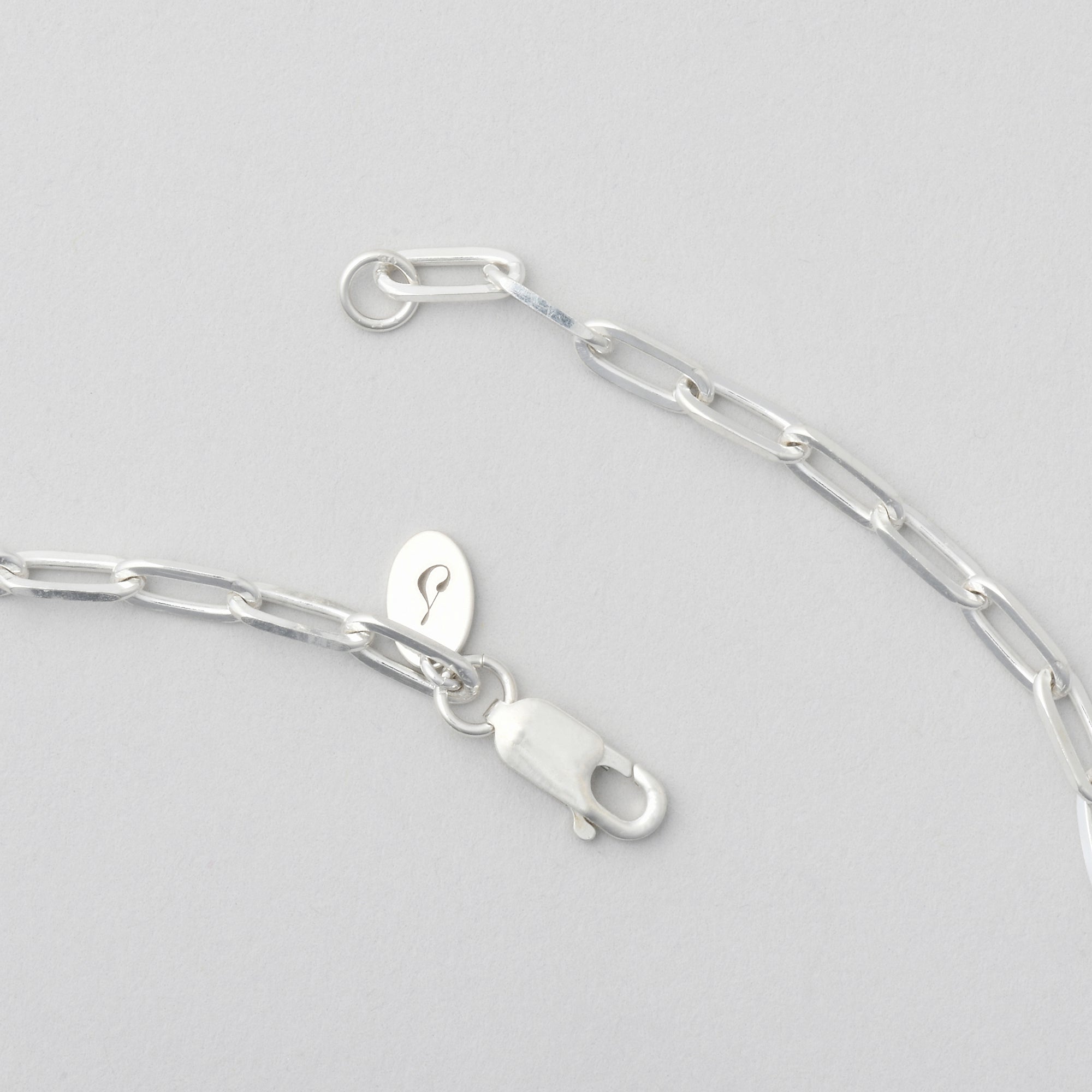 detail on sterling silver clasp on paperclip necklace