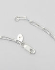 detail on sterling silver clasp on paperclip necklace