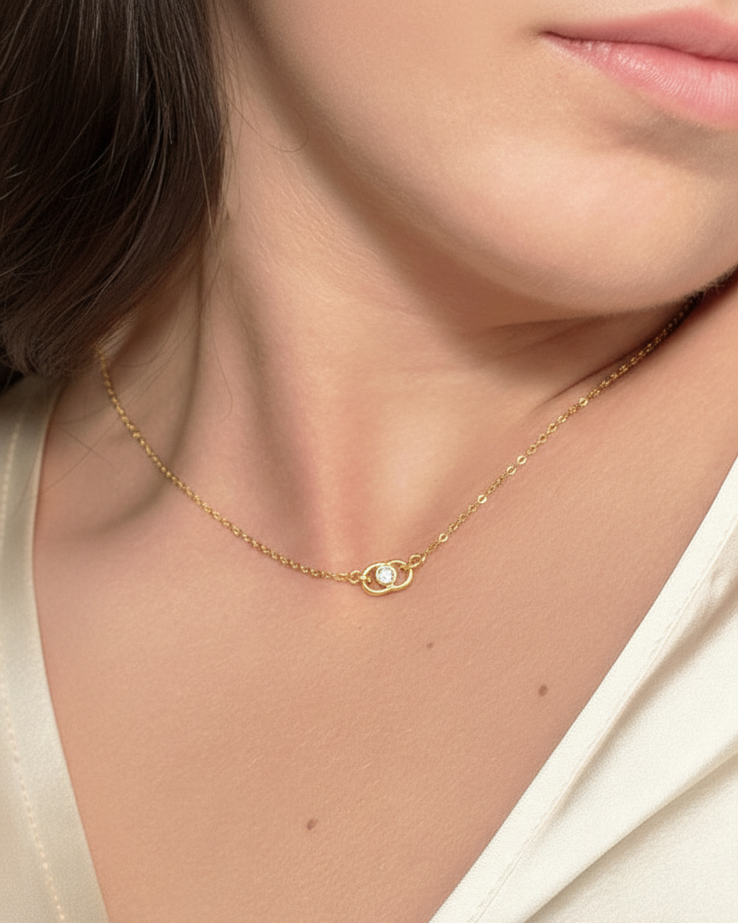 14k gold necklace featuring a round diamond pendant showcasing the fine jewelry of Sincerely Chain Co.