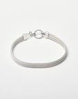 Sterling silver bracelet with a mesh style chain featuring a circular hinge clasp on a white background, by Sincerely Chain Co.