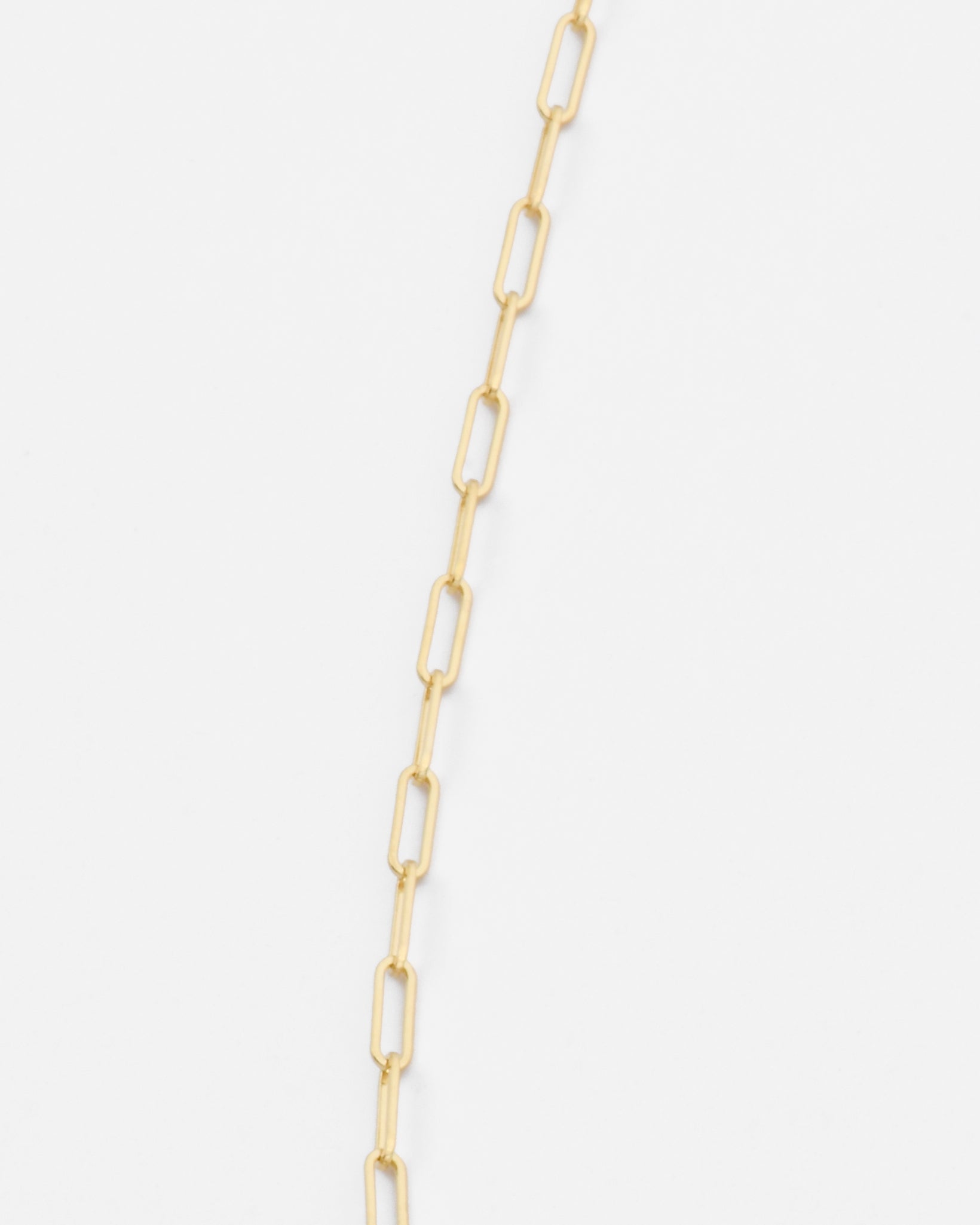 14k gold paperclip link chain necklace detail of links by Sincerely Chain Co. jewelry.