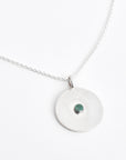 Sterling silver necklace with silver pendant and natural emerald gemstone, minimalist everyday jewelry by Sincerely Chain Co.