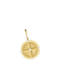14k gold compass design pendant with five dainty diamonds in cardinal directions