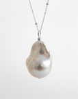 Sterling Silver Baroque Pearl necklace on a satellite bead chain.