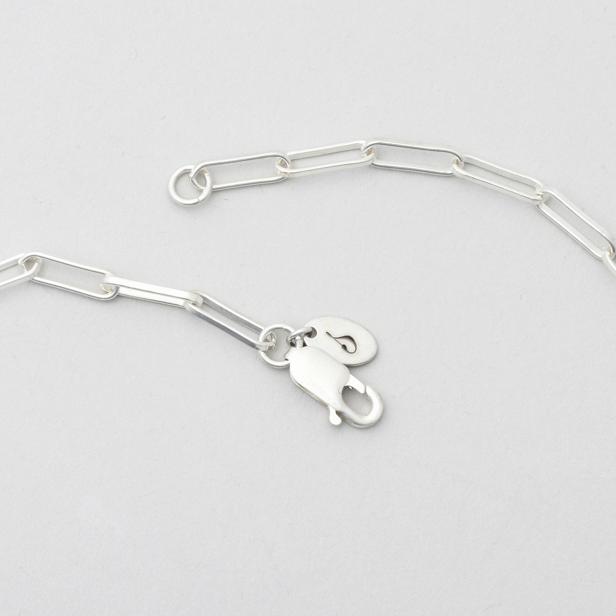 Silver Paperclip Chain with logo tag and lobster clasp