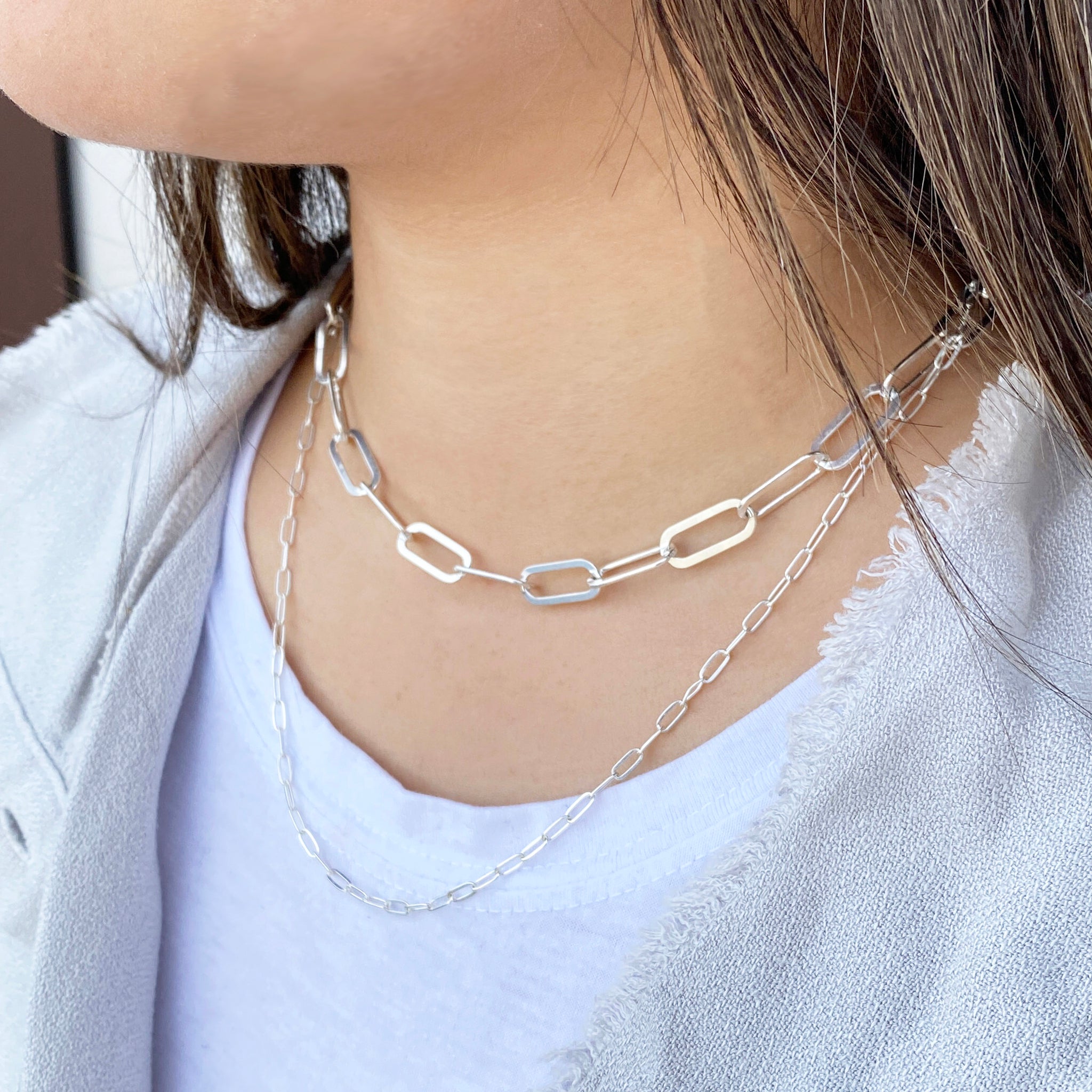 Paperclip Chain Necklace, 925 Sterling Silver Paper Clip Chain